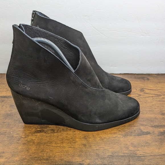Arche Wedge Ankle Boots 9 EU 40 Black Booties Back Zipper Booties - Picture 3 of 11